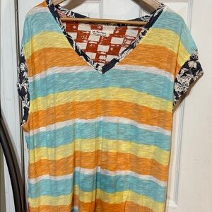 We The Free Multicolor Striped V-Neck Tee